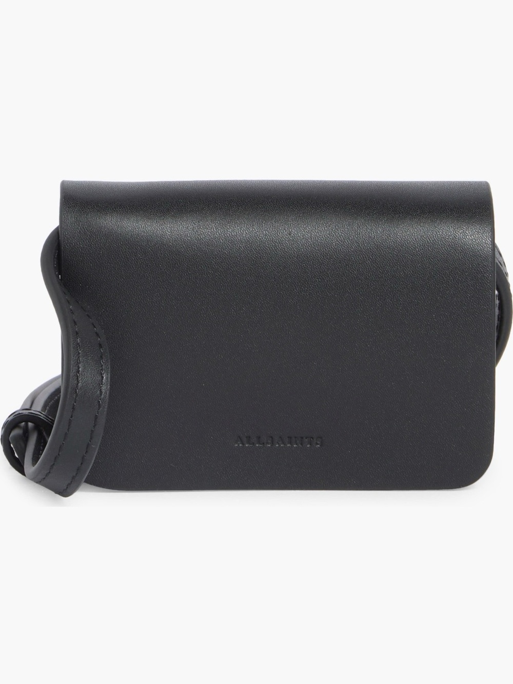 All Saints Black Leather Crossbody Wallet